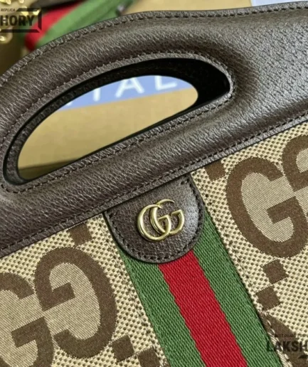 Gucci 1:1 Mirror Replica Jumbo GG Small Ophidia Slip Beige Ebony 25.5CM/10IN Gucci Replica Ophidia Bags