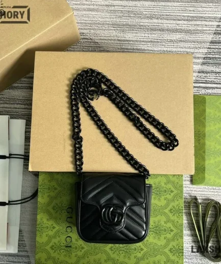 Gucci 1:1 Mirror Replica Monochrome GG Marmont Chain Belt Bag 12CM/4.7IN Gucci Replica Marmont Bags