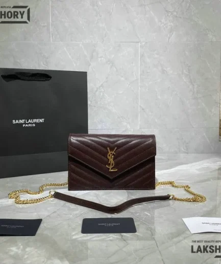 YSL 1:1 Mirror Replica Matelasse Leather Cassandra Wallet on Chain 19CM/7.5IN Replica Crossbody Bags
