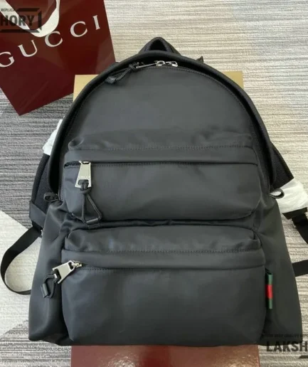 Gucci 1:1 Mirror Replica Nexus Medium Backpack Black GG Nylon 40CM/15.7IN Gucci Replica Backpacks