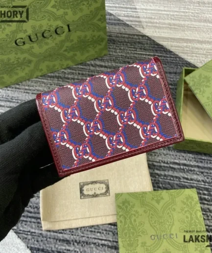 Gucci 1:1 Mirror Replica GG Shadow Mini Zip Flap Wallet Burgundy 10.5CM/4.1IN Gucci Replica Wallets