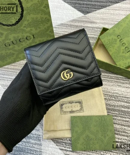 Gucci 1:1 Mirror Replica Black Matelasse GG Marmont Medium Wallet 12CM/4.7IN Gucci Replica Wallets