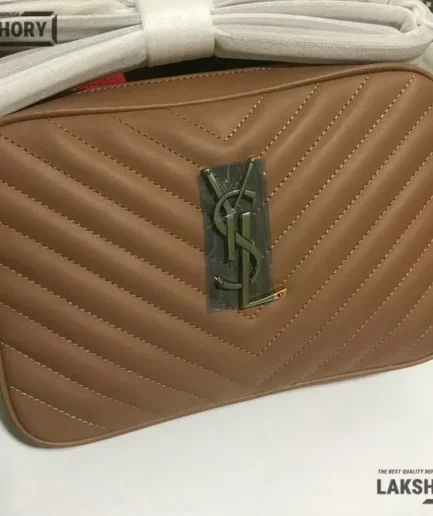 YSL 1:1 Mirror Replica Calfskin Matelasse Lou Camera Bag Brown 23CM/9.1IN Replica Crossbody Bags