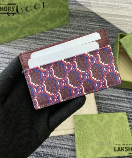 Gucci 1:1 Mirror Replica GG Shadow Card Case Burgundy 7CM/2.8IN Gucci Replica Wallets