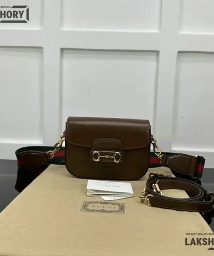 Gucci 1:1 Mirror Replica Small Web Horsebit 1955 Shoulder Bag Brown 20.5CM/8.1IN Gucci Replica Horsebit Bags