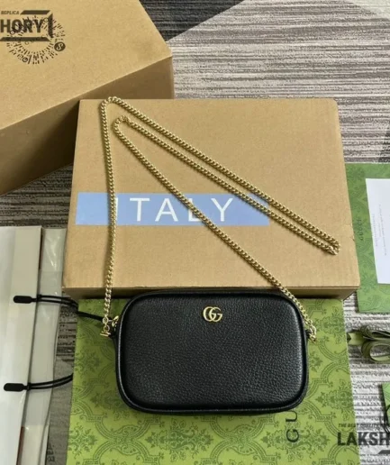 Gucci 1:1 Mirror Replica GG Marmont Mini Black Camera Bag 18.5CM/7.3IN Gucci Replica Marmont Bags