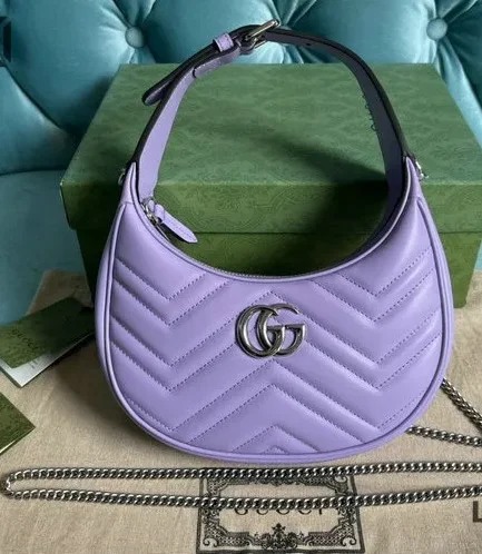 Gucci 1:1 Mirror Replica Mini GG Marmont Half Moon Hobo Lapis 21CM/8.3IN Gucci Replica Marmont Bags