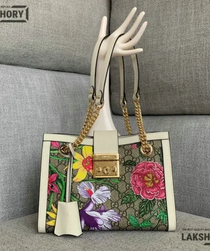 Gucci 1:1 Mirror Replica Multicolor Small GG Trim Flora Padlock 26CM/10.2IN Gucci Replica Padlock Bags