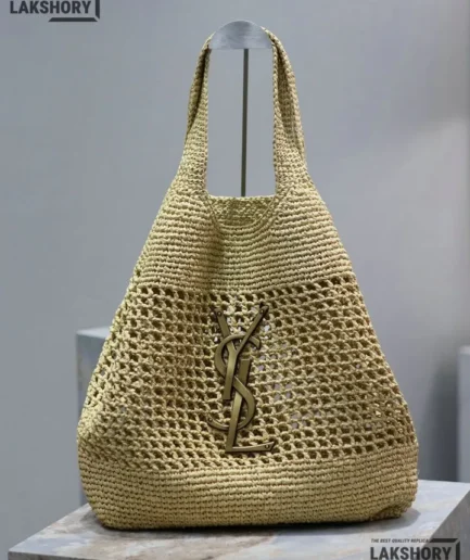 YSL 1:1 Mirror Replica Maxi Icare Raffia Shopping Tote Natural 61CM/24.0IN Replica Tote Bags