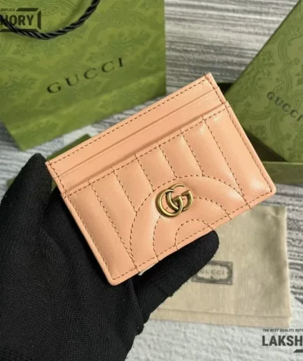Gucci 1:1 Mirror Replica Vertical Ring GG Card Holder Peachy 7CM/2.8IN Gucci Replica Wallets