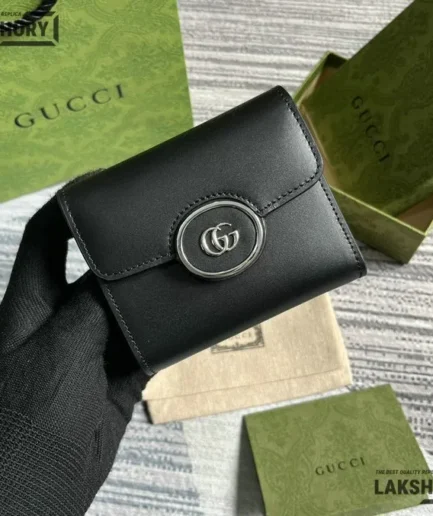 Gucci 1:1 Mirror Replica Petite GG Medium Wallet Black 11CM/4.3IN Gucci Replica Wallets