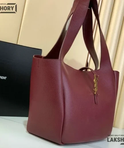 YSL 1:1 Mirror Replica Le 5 À 7 Bea Leather Bag Burgundy 50CM/19.7IN Replica Hobo Bags