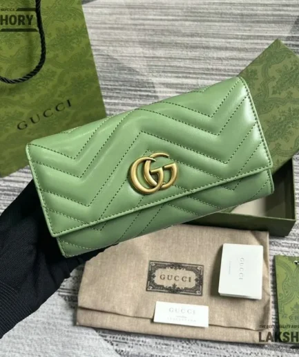 Gucci 1:1 Mirror Replica GG Marmont Continental Wallet Green 19CM/7.5IN Gucci Replica Wallets