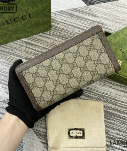 Gucci 1:1 Mirror Replica GG Marmont Long Wallet Beige Brown CM/426.2IN Gucci Replica Wallets