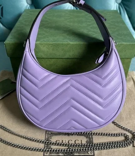 Gucci 1:1 Mirror Replica Mini GG Marmont Half Moon Hobo Lapis 21CM/8.3IN Gucci Replica Marmont Bags
