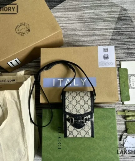 Gucci 1:1 Mirror Replica GG Supreme Mini Horsebit 1955 Crossbody Bag 17CM/6.7IN Gucci Replica Horsebit Bags