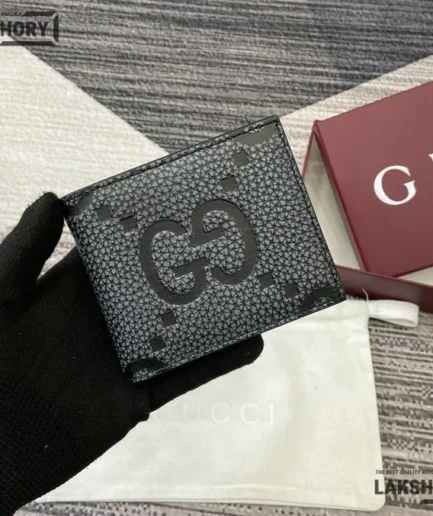 Gucci 1:1 Mirror Replica Leather GG Jumbo Bi-fold Wallet Black 9CM/3.5IN Gucci Replica Wallets