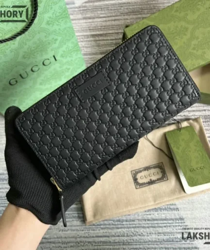 Gucci 1:1 Mirror Replica Microguccissima Zip Around Wallet Black 19CM/7.5IN Gucci Replica Wallets