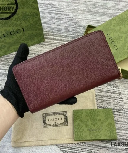 Gucci 1:1 Mirror Replica Zip Around Wallet w/ Bamboo Burgundy 19CM/7.5IN Gucci Replica Wallets