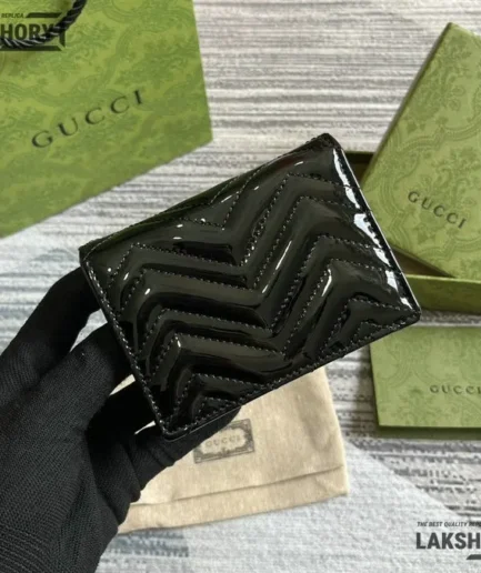 Gucci 1:1 Mirror Replica GG Marmont Bifold Wallet Black 11CM/4.3IN Gucci Replica Wallets