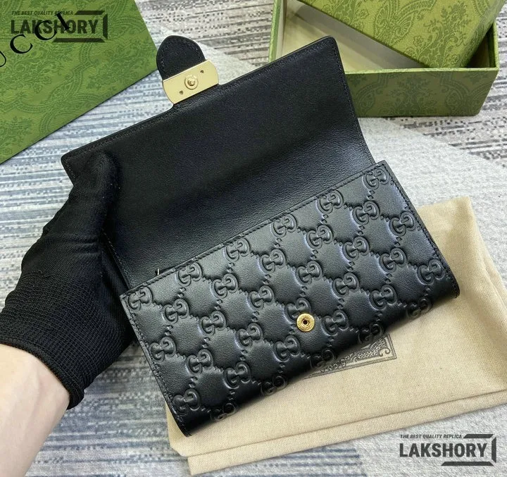 Gucci 1:1 Mirror Replica Guccissima GG Continental Wallet Black 19.5CM/7.7IN Gucci Replica Wallets Gucci 1:1 Mirror Replica Guccissima GG Continental Wallet Black 19.5CM/7.7IN Gucci Replica Wallets
