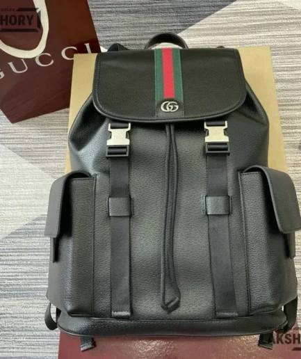 Gucci 1:1 Mirror Replica Ophidia Large Backpack Soft Leather Black 46CM/18.1IN Gucci Replica Backpacks
