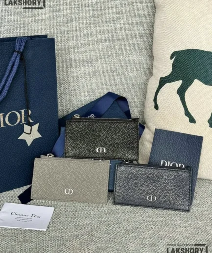 Dior 1:1 Mirror Replica Zipped Card Holder Grained Calfskin 7.5CM/3IN Christian Dior Replica Wallets