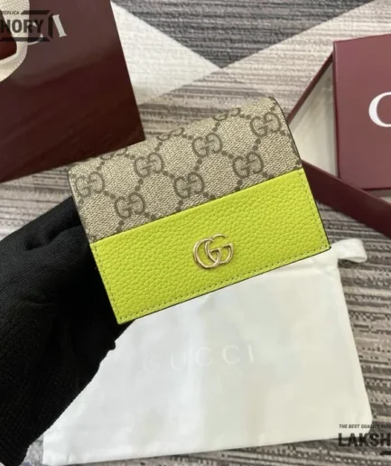 Gucci 1:1 Mirror Replica Bi-color GG Marmont Small Wallet Bright Green 11CM/4.3IN Gucci Replica Wallets