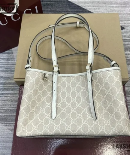 Gucci 1:1 Mirror Replica GG Emblem Medium Tote Bag Beige 31CM/12.2IN Gucci Replica Ophidia Bags