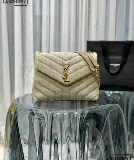 YSL 1:1 Mirror Replica Loulou Matelasse Linen Bag Beige 25CM/9.8IN Replica Crossbody Bags