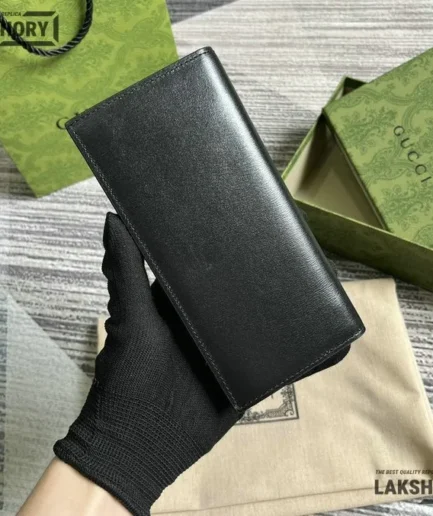 Gucci 1:1 Mirror Replica GG Soft Leather Long Wallet Black 18.5CM/7.3IN Gucci Replica Wallets