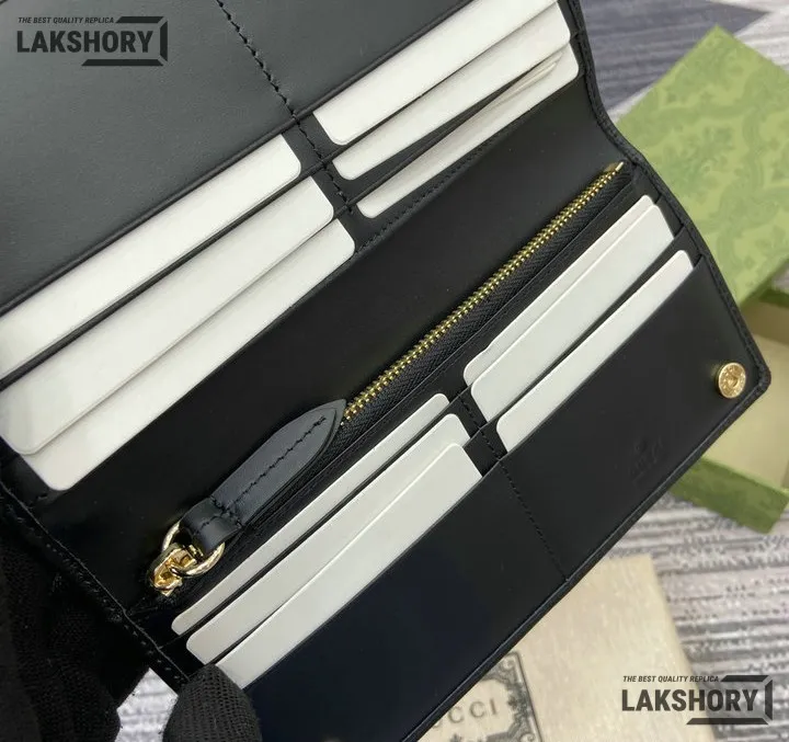 Gucci 1:1 Mirror Replica GG Emblem Continental Wallet Beige Black 11CM/4.3IN Gucci Replica Wallets Gucci 1:1 Mirror Replica GG Emblem Continental Wallet Beige Black 11CM/4.3IN Gucci Replica Wallets