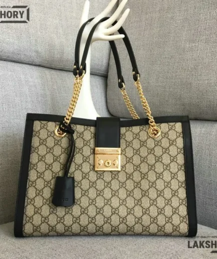Gucci 1:1 Mirror Replica GG Supreme Medium Padlock Tote 35CM/13.8IN Gucci Replica Padlock Bags