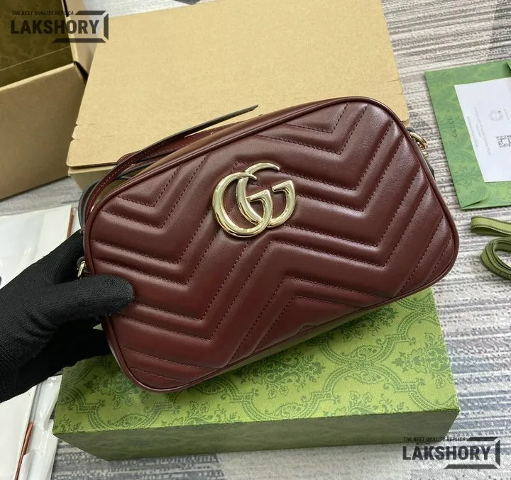 Gucci 1:1 Mirror Replica GG Marmont Small Camera Bag Burgundy 24CM/9.4IN Gucci Replica Marmont Bags Gucci 1:1 Mirror Replica GG Marmont Small Camera Bag Burgundy 24CM/9.4IN Gucci Replica Marmont Bags