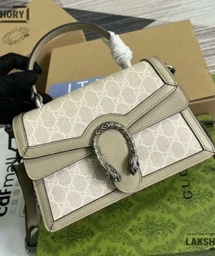 Gucci 1:1 Mirror Replica GG Supreme Small Rectangular Dionysus Beige 24.5CM/9.6IN Gucci Replica Dionysus Bags