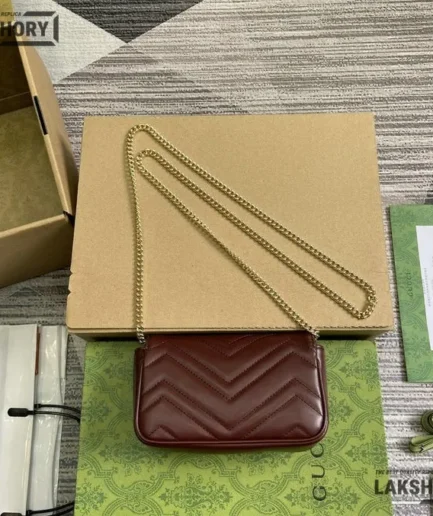 Gucci 1:1 Mirror Replica GG Marmont Mini Bag Burgundy 16.5CM/6.5IN Gucci Replica Marmont Bags