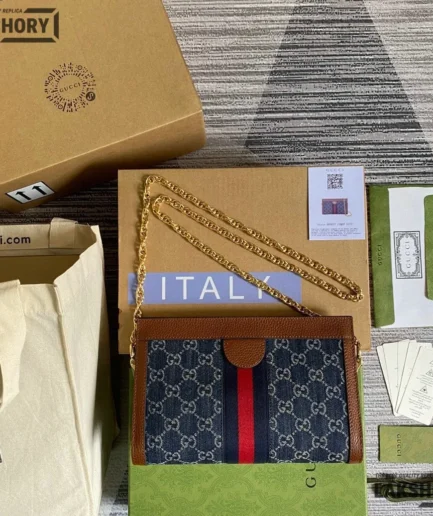 Gucci 1:1 Mirror Replica GG Supreme Ophidia Small Chain-Strap Bag 26CM/10.2IN Gucci Replica Ophidia Bags