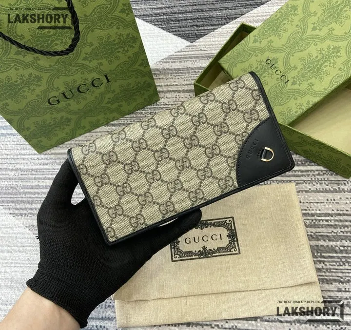 Gucci 1:1 Mirror Replica GG Emblem Continental Wallet Beige Black 11CM/4.3IN Gucci Replica Wallets Gucci 1:1 Mirror Replica GG Emblem Continental Wallet Beige Black 11CM/4.3IN Gucci Replica Wallets