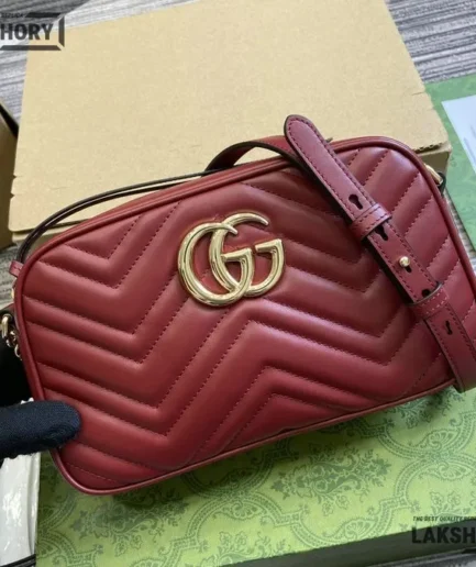 Gucci 1:1 Mirror Replica Leather GG Marmont Small Camera Bag 24CM/9.4IN Gucci Replica Marmont Bags