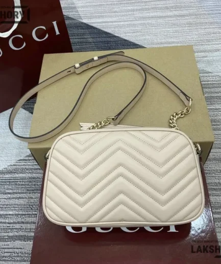 Gucci 1:1 Mirror Replica Small GG Marmont Camera Bag White 24CM/9.4IN Gucci Replica Marmont Bags