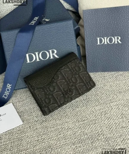 Dior 1:1 Mirror Replica Saddle Business Card Holder Grained Calfskin 10CM/3.9IN Christian Dior Replica Wallets