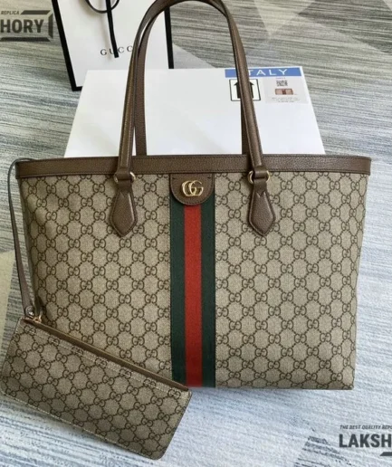 Gucci 1:1 Mirror Replica Ophidia Large Tote Bag GG Beige 38CM/15IN Gucci Replica Ophidia Bags