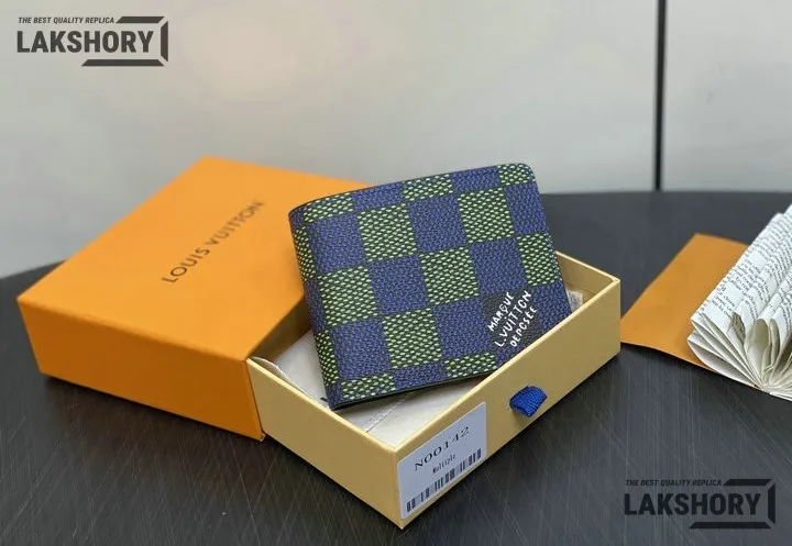 Louis Vuitton 1:1 Mirror Replica Multiple Wallet Damier Heritage Blue Green 19.5CM/7.7IN Louis Vuitton Replica Wallets Louis Vuitton 1:1 Mirror Replica Multiple Wallet Damier Heritage Blue Green 19.5CM/7.7IN Louis Vuitton Replica Wallets