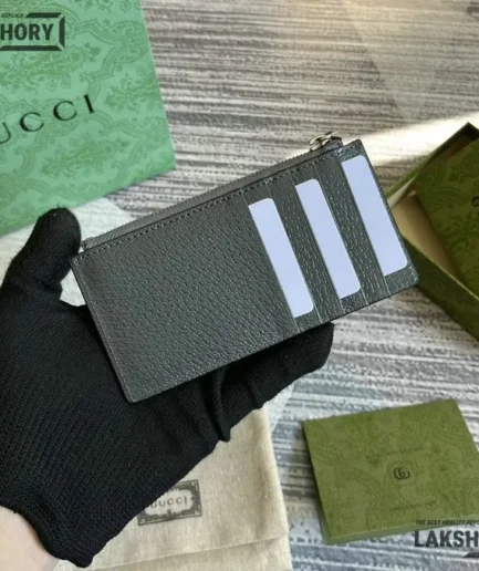 Gucci 1:1 Mirror Replica GG Marmont Zip Card Case Grey 7CM/2.8IN Gucci Replica Wallets