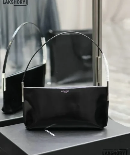 YSL 1:1 Mirror Replica Brushed Small Suzanne Rigid Bag Black 28CM/11IN Replica Hobo Bags