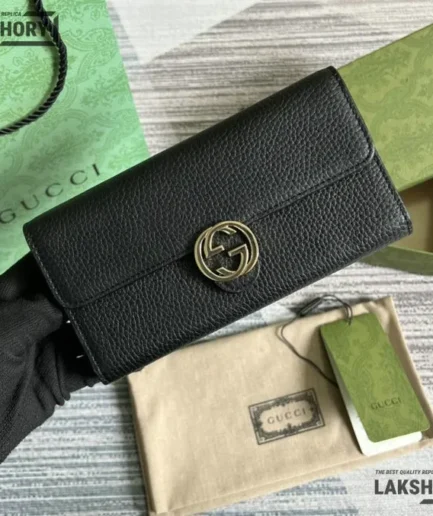 Gucci 1:1 Mirror Replica Interlocking G Long Wallet Black 19.5CM/7.7IN Gucci Replica Wallets