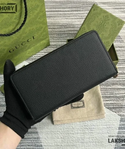 Gucci 1:1 Mirror Replica Bamboo Zip Around Wallet Black 19CM/7.5IN Gucci Replica Wallets