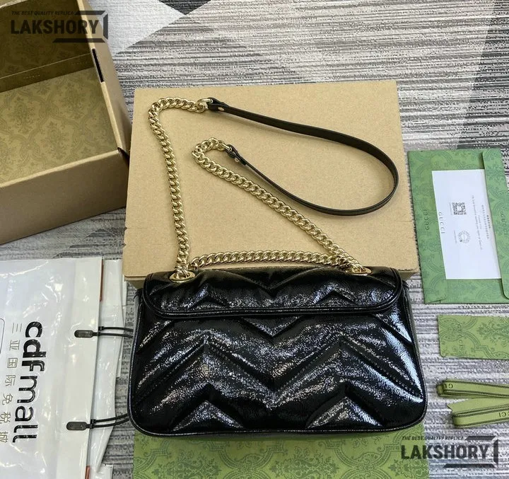 Gucci 1:1 Mirror Replica Patent Matelasse GG Marmont Black 26CM/10.2IN Gucci Replica Marmont Bags Gucci 1:1 Mirror Replica Patent Matelasse GG Marmont Black 26CM/10.2IN Gucci Replica Marmont Bags