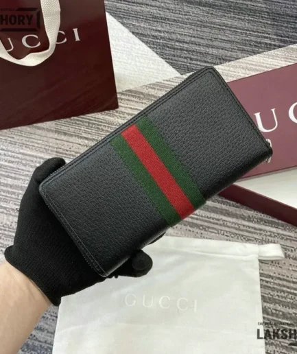Gucci 1:1 Mirror Replica Black Zip Around Web Ophidia Wallet 19.5CM/7.7IN Gucci Replica Wallets