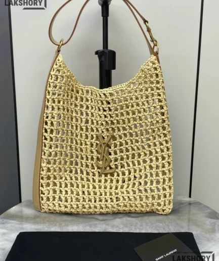 YSL 1:1 Mirror Replica Calfskin Raffia Oxalis Macramé Bag 40CM/15.7IN Replica Hobo Bags